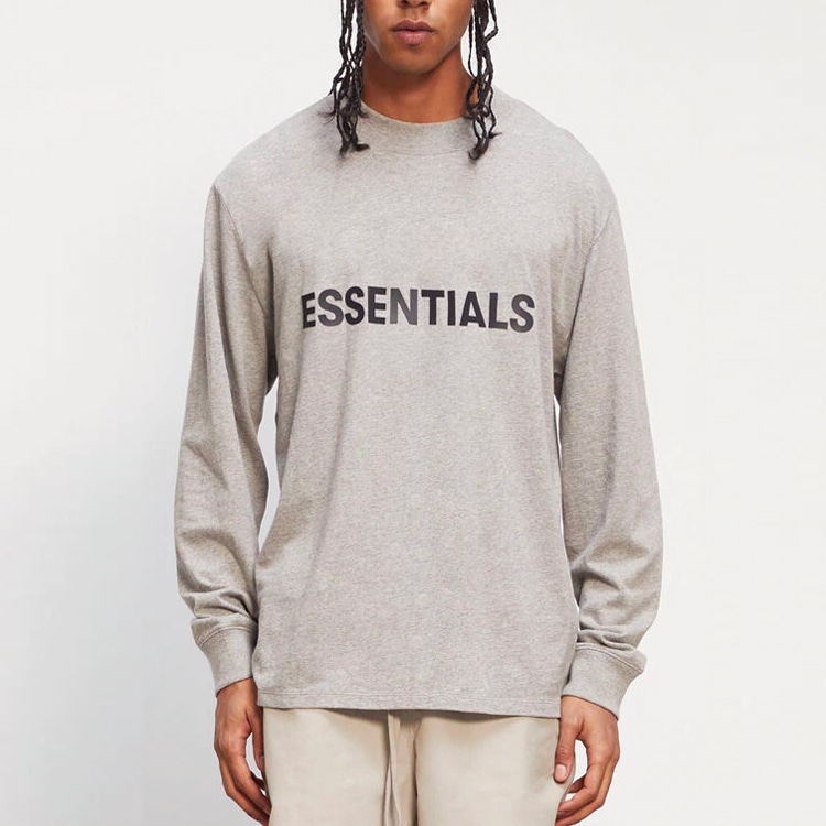 Fear Of God Essentials Long FW20 Sleeve Tee Dark Heather Oatmeal T — фото 2