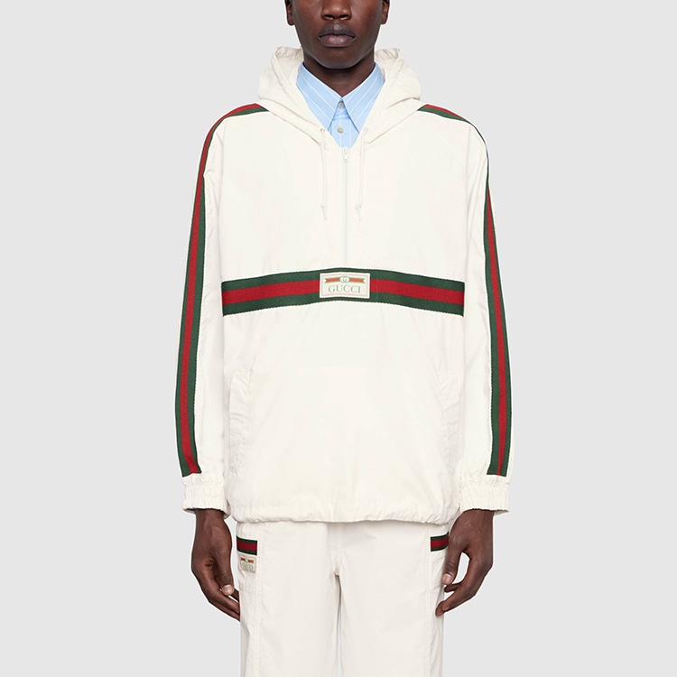 Gucci Logo Half-Zip Hooded Jacket Off-White — фото 1