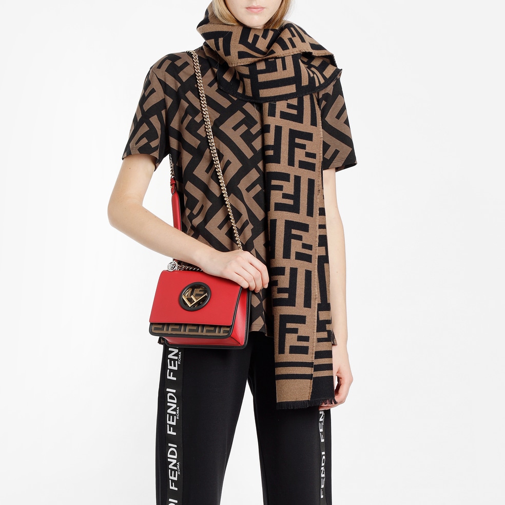 Fendi FF Pattern Wool Silk Scarf Brown — фото 3