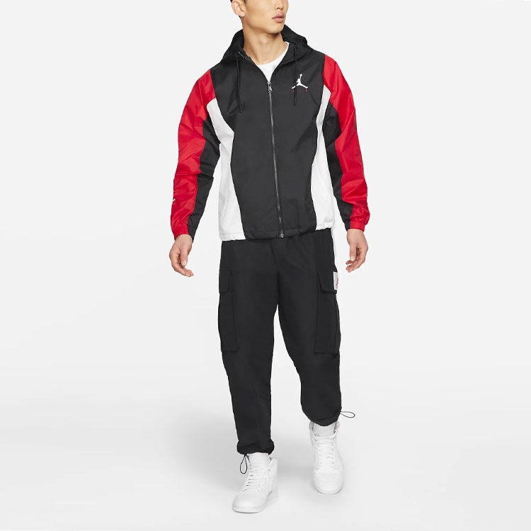 Jordan Patchwork Hoodie Jacket Black Red — фото 2