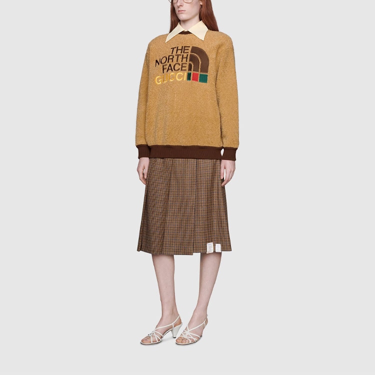 Gucci x The North Face Logo Embroidered Sweatshirt Brown — фото 3