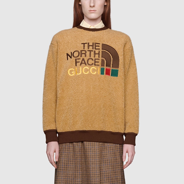 Gucci x The North Face Logo Embroidered Sweatshirt Brown — фото 2