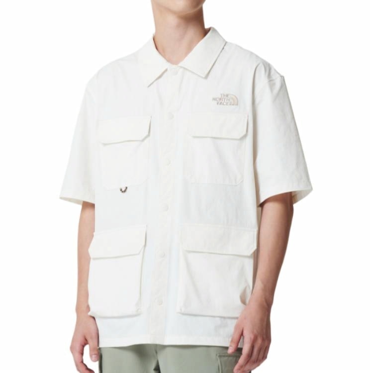 The North Face Logo Button Short Sleeve Shirt Ivory — фото 3