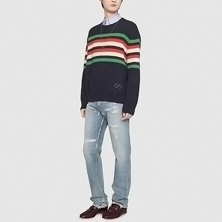 Gucci Striped Embroidered Sweater Blue — фото 3