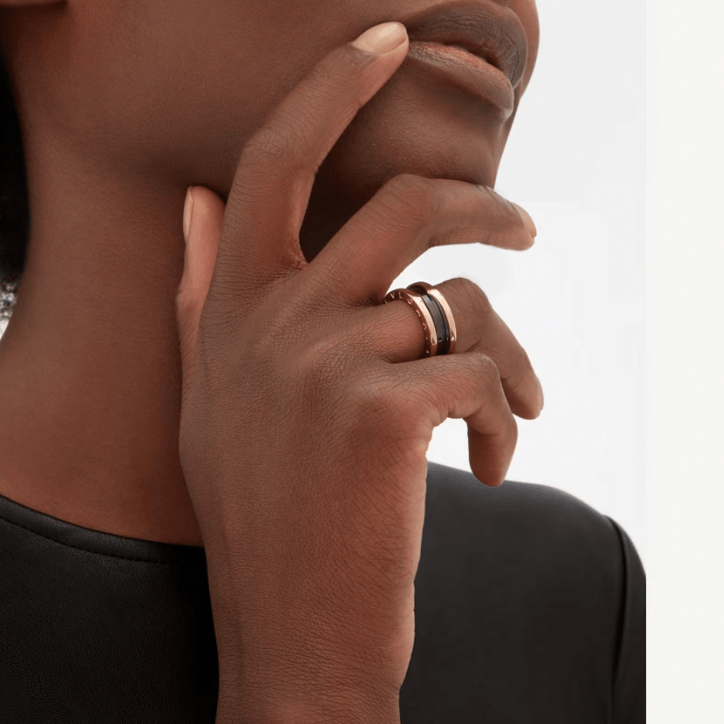Bvlgari B.ZERO1 Narrow Double Ring Ceramic Rose Gold — фото 1