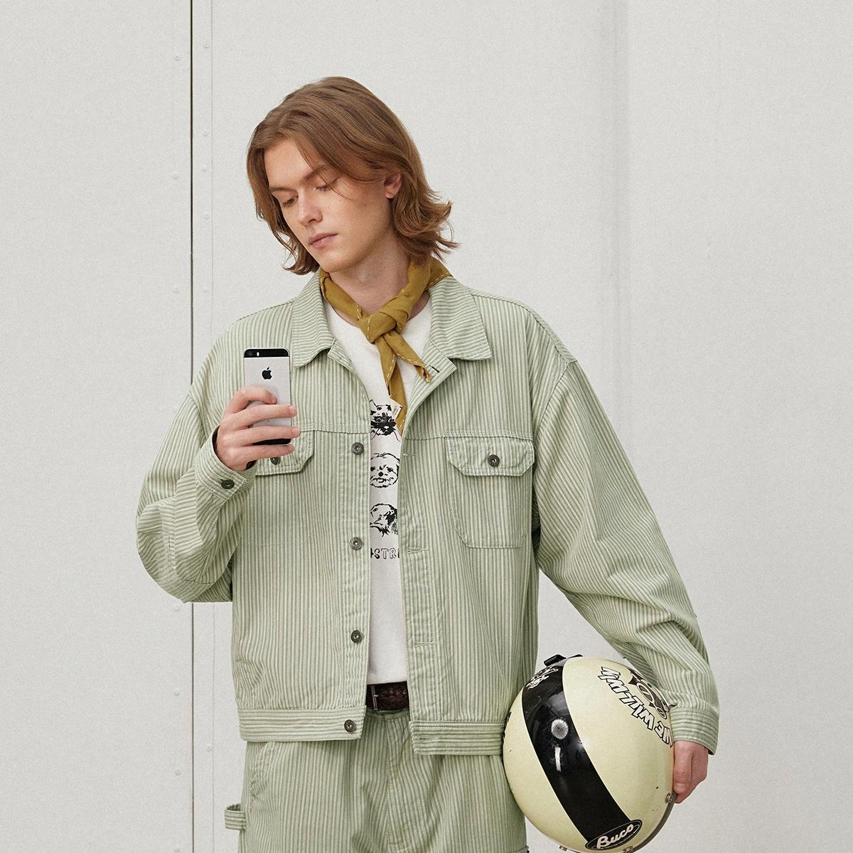 714Street Vintage Workwear Jacket Green Stripes — фото 2