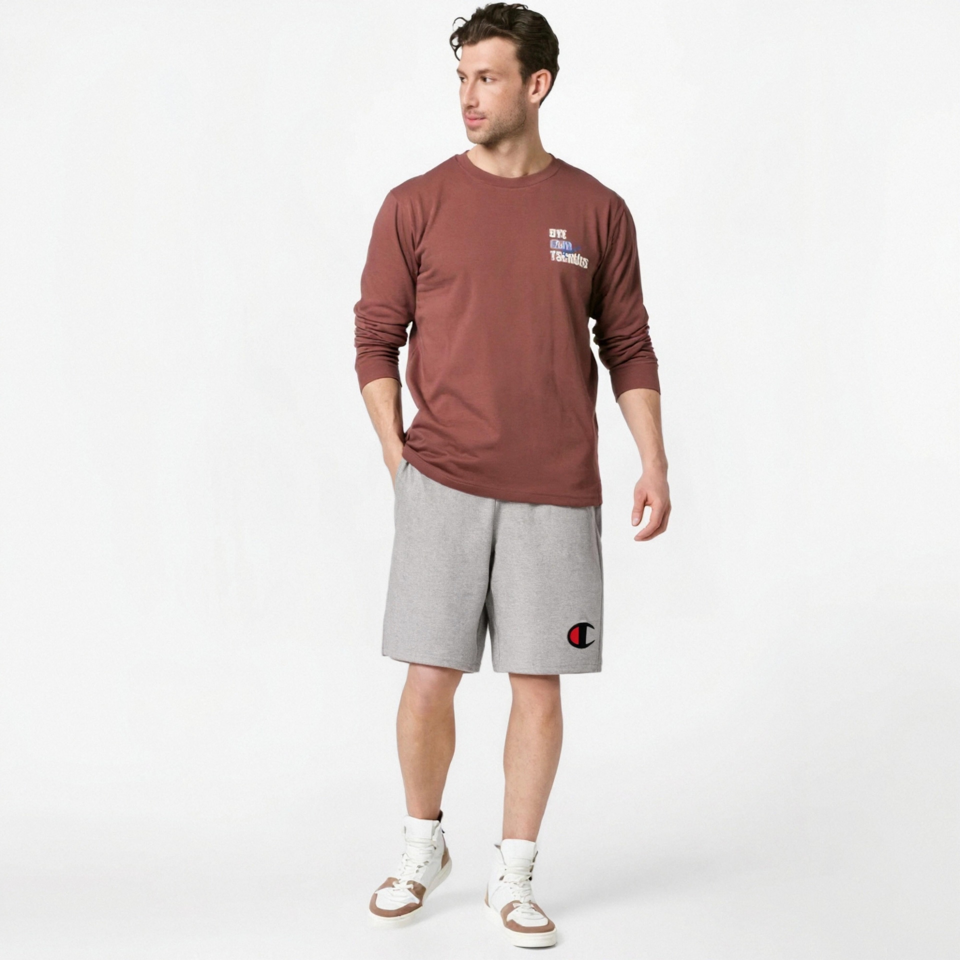 Champion Logo Print Shorts Light Grey — фото 5
