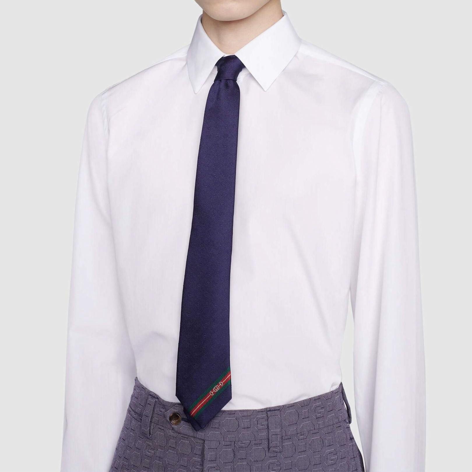 Gucci Double G Jacquard Tie Navy Blue — фото 3