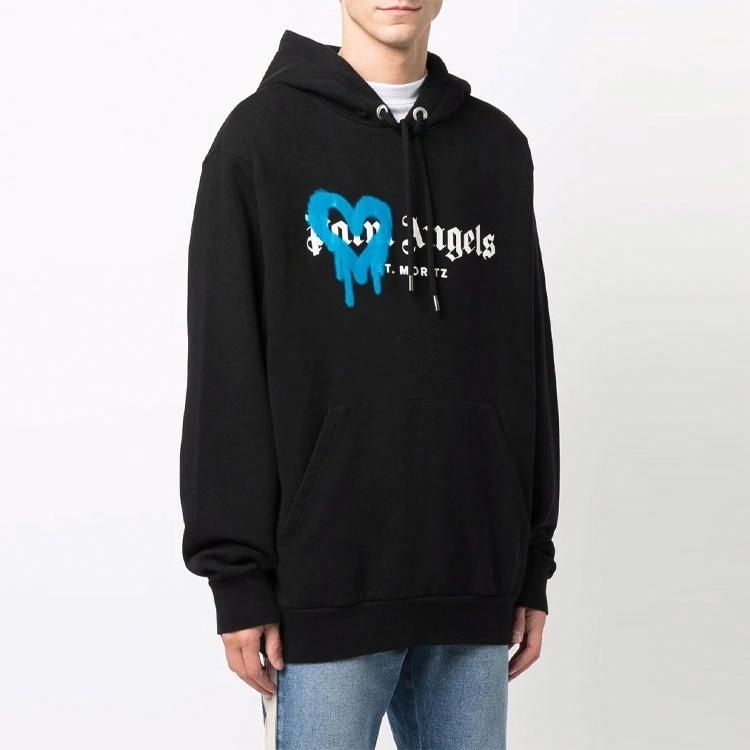 Palm Angels FW21 Spray Heart Logo Hoodie Black — фото 2