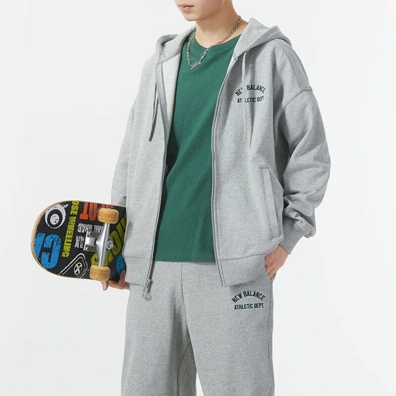New Balance Letter Print Hoodie Jacket Gray — фото 2