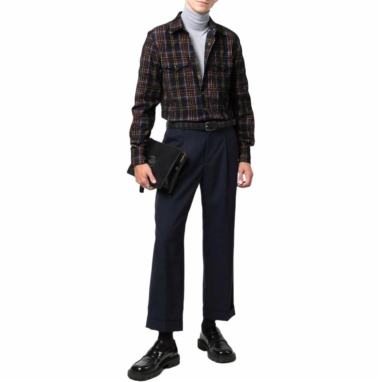 Saint Laurent FW21 Western Plaid Corduroy Shirt Black — фото 2