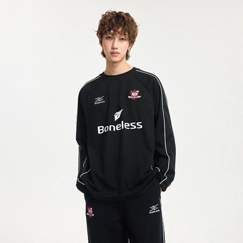 Boneless Colorblock Loose Long Sleeve Tee Black — фото 2