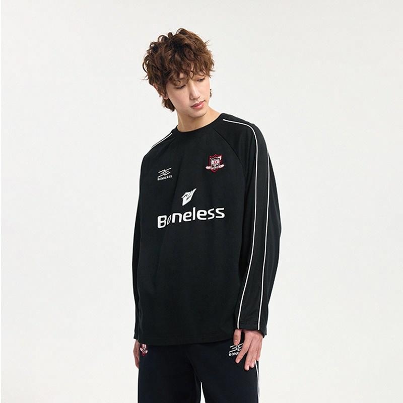 Boneless Colorblock Loose Long Sleeve Tee Black — фото 4