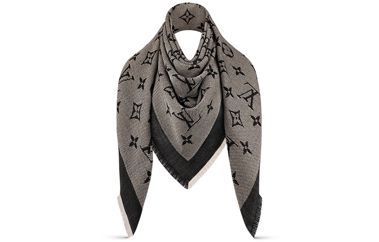 Louis Vuitton Classic Monogram Tassel Wool Silk Shawl