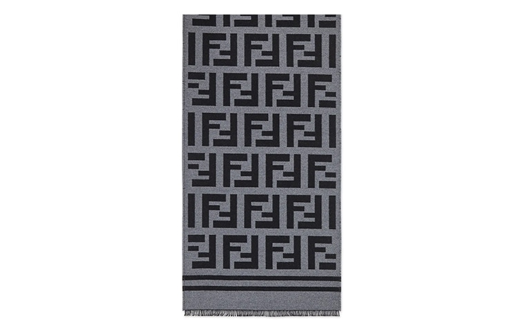 Fendi Wool Scarf Black Grey — фото 3