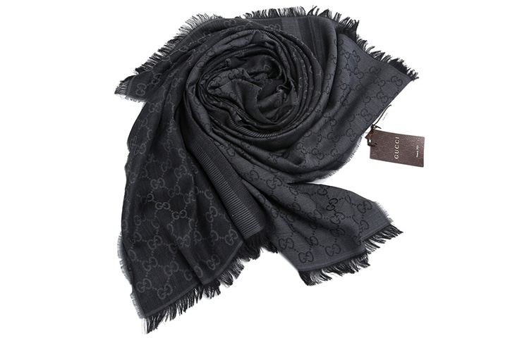 Gucci Tassel Monogram Scarf Dark Grey — фото 3