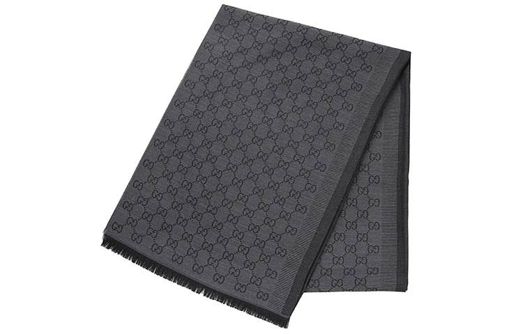 Gucci Tassel Monogram Scarf Dark Grey