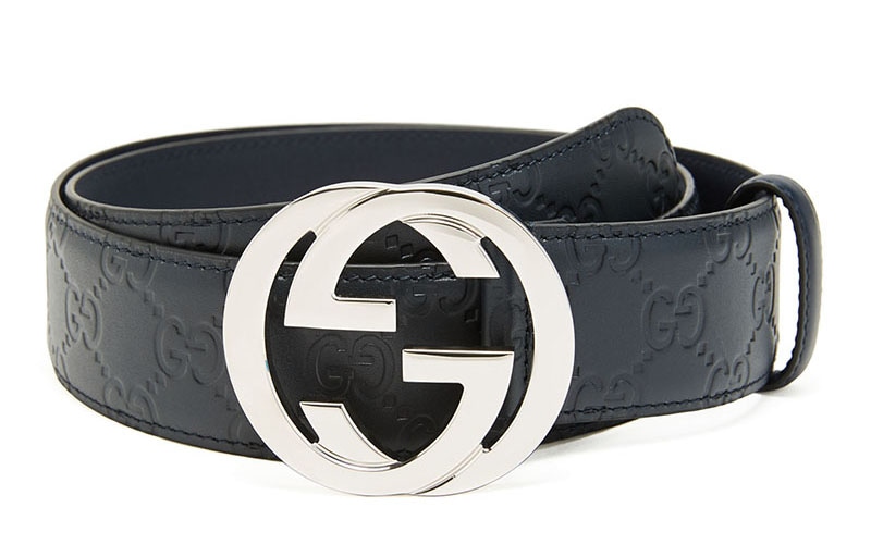 Gucci Double G Signature Leather Belt Navy 4cm — фото 1