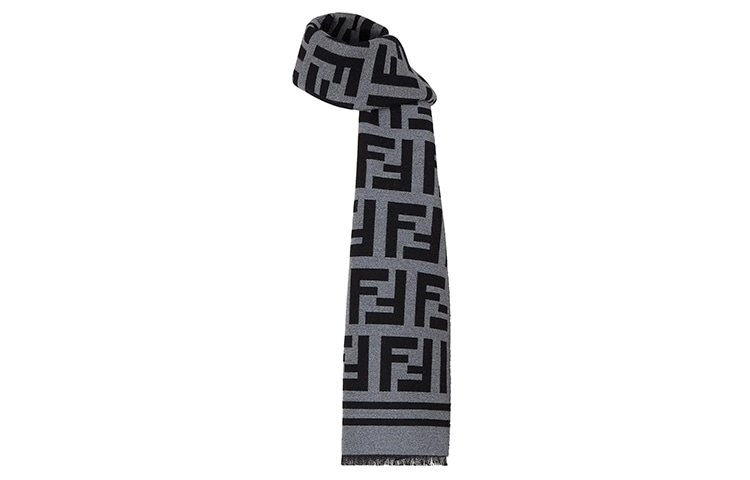 Fendi Wool Scarf Black Grey — фото 4