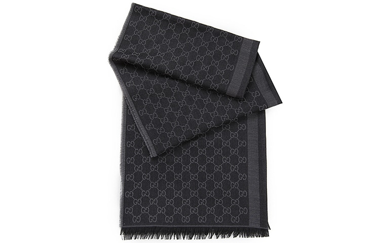 Gucci Tassel Monogram Scarf Dark Grey — фото 2