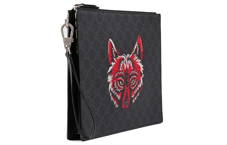 Gucci Wolf Print Canvas Clutch — фото 1