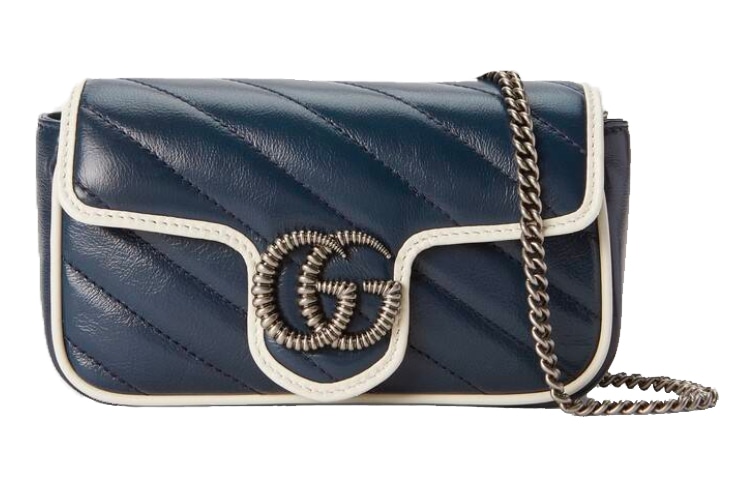 GUCCI/古驰 Gucci Marmont GG Super Mini Blue/White