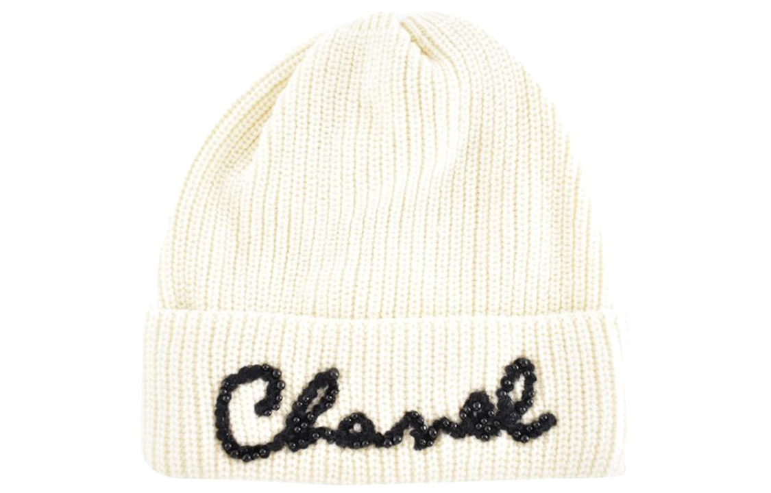 Chanel Beaded Logo Cashmere Hat White