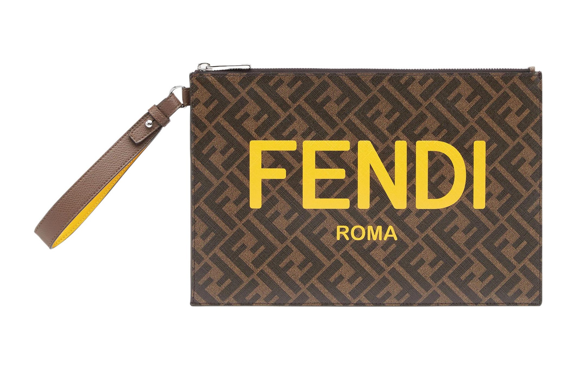 FENDI/芬迪 Fendi Large Logo Flat Leather Clutch Brown
