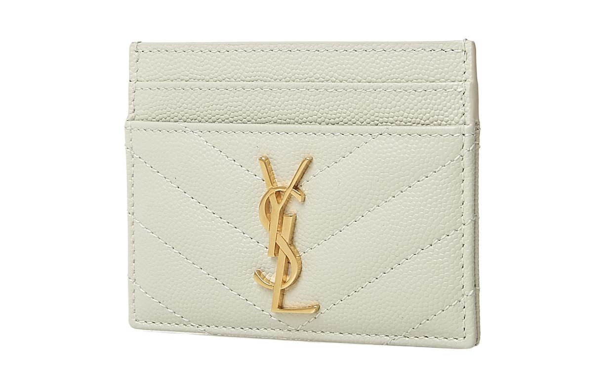 Saint Laurent Monogramme Quilted Card Holder Vintage White — фото 1