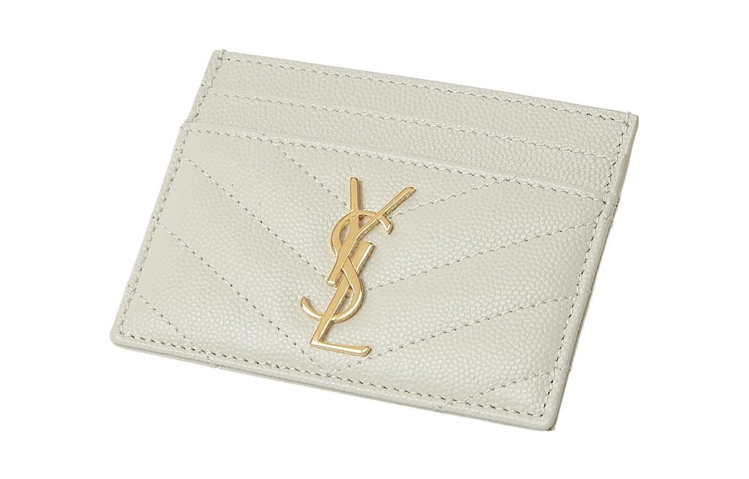 Saint Laurent Monogramme Quilted Card Holder Vintage White — фото 3