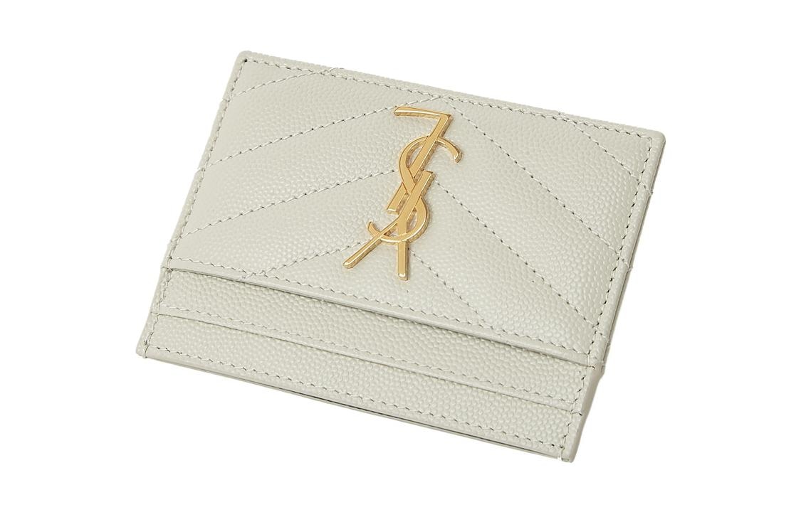 Saint Laurent Monogramme Quilted Card Holder Vintage White — фото 2