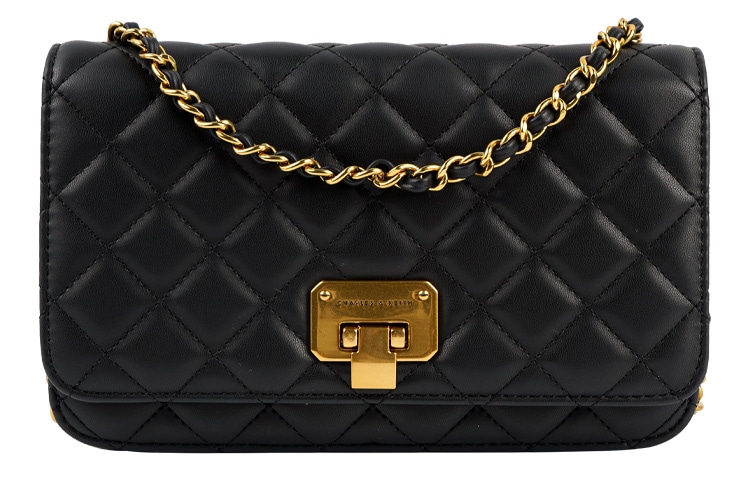 CHARLES&KEITH Charles & Keith Quilted Chain Shoulder Bag Black