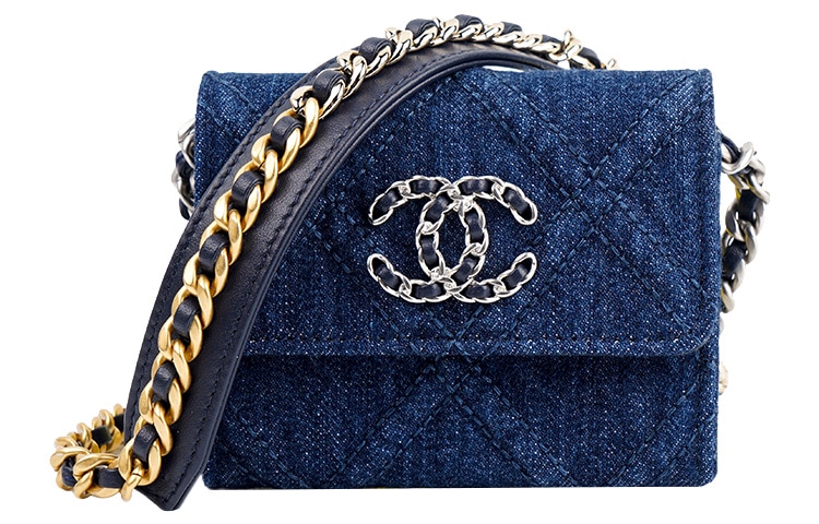 Chanel Denim Chain Wallet Bag Navy Blue — фото 1