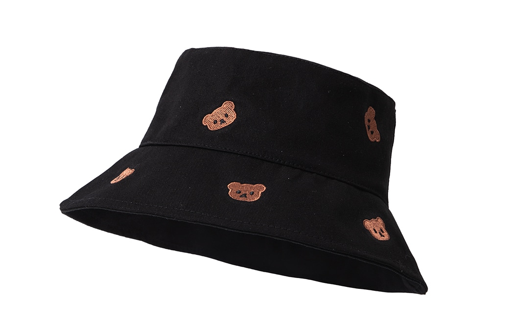 白卷BAIJUAN 白卷 刺绣可爱小熊头像防晒遮阳 渔夫帽 男女同款情侣款