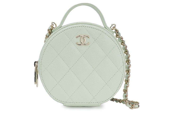 CHANEL Quilted Round Bag Light Green