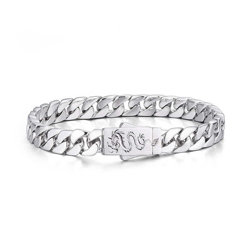 IDEAGEMER Silver Dragon Cuban Bracelet