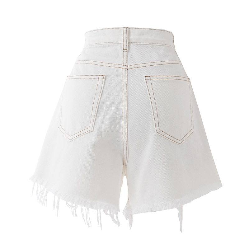 Shuen SOON FLOWER Distressed Denim Shorts White — фото 1