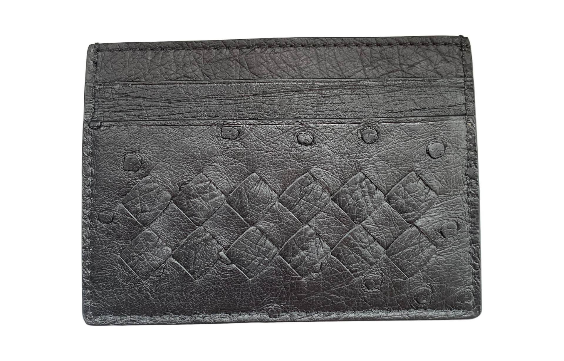 Сумки Bottega Veneta/葆蝶家 Bottega Veneta Intrecciato Ostrich Card Holder Small Black