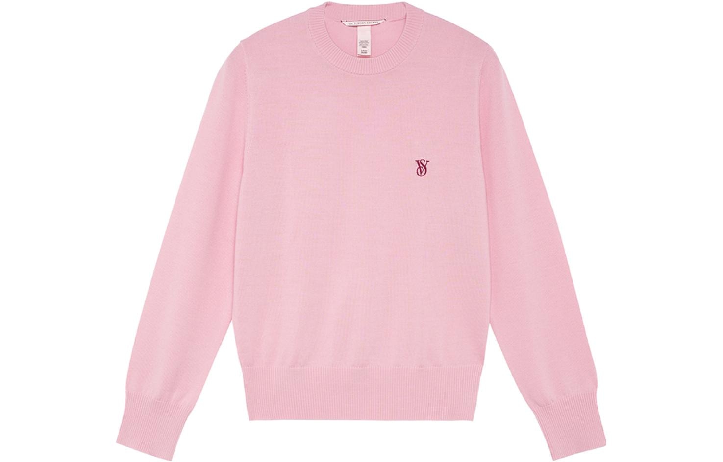 Victoria's Secret/维多利亚的秘密 Victoria's Secret Logo Wool Crewneck Sweatshirt Pink