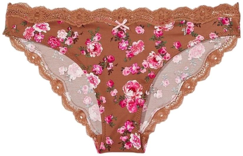 Victoria'S Secret Floral Lace Low-Rise Triangle Panty Caramel Brown