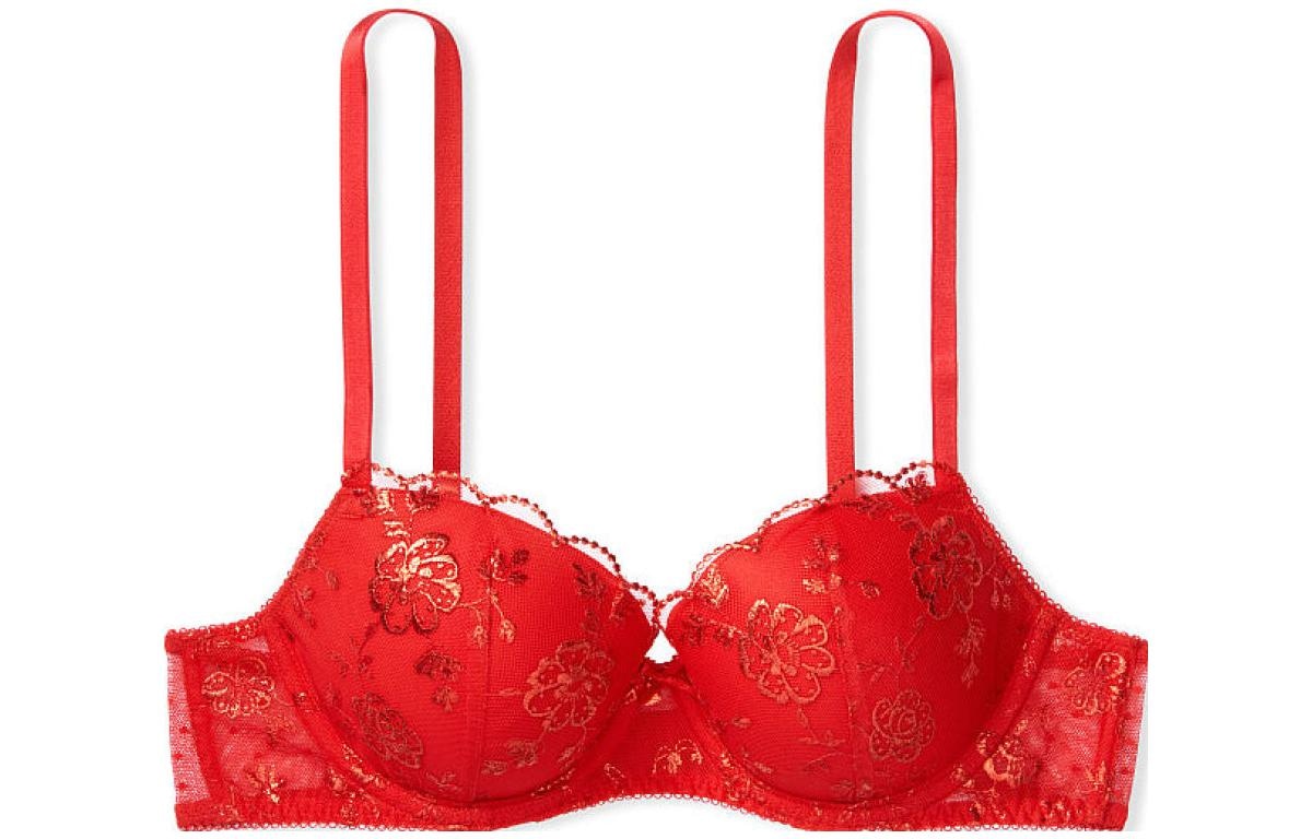 Victoria'S Secret Dream Angels Floral Embroidered Bra Red Floral Print