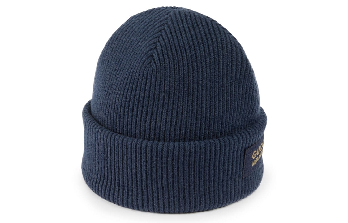 Gucci Logo Patch Beanie Navy — фото 2