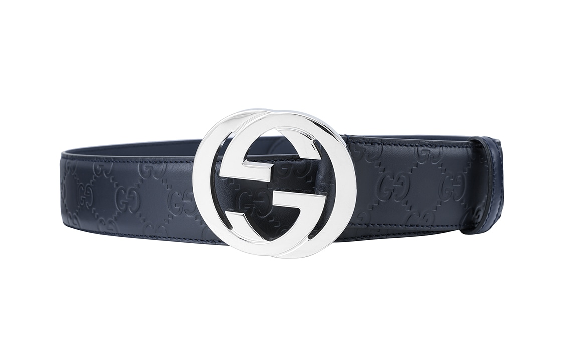 Gucci Double G Signature Leather Belt Navy 4cm — фото 3