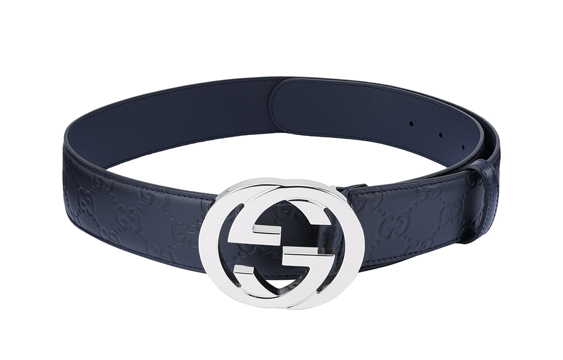 Gucci Double G Signature Leather Belt Navy 4cm — фото 4