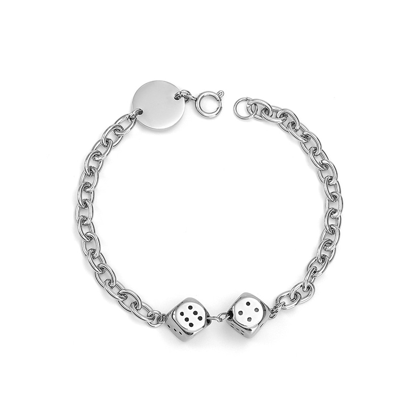 AKAK Destiny Dice Bracelet Titanium Steel Silver