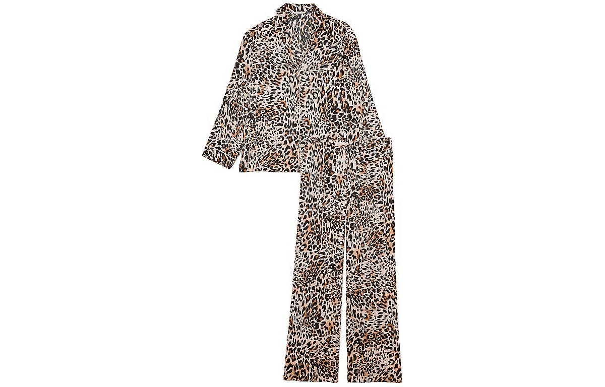 Victoria'S Secret Satin Long Pajama Set Leopard