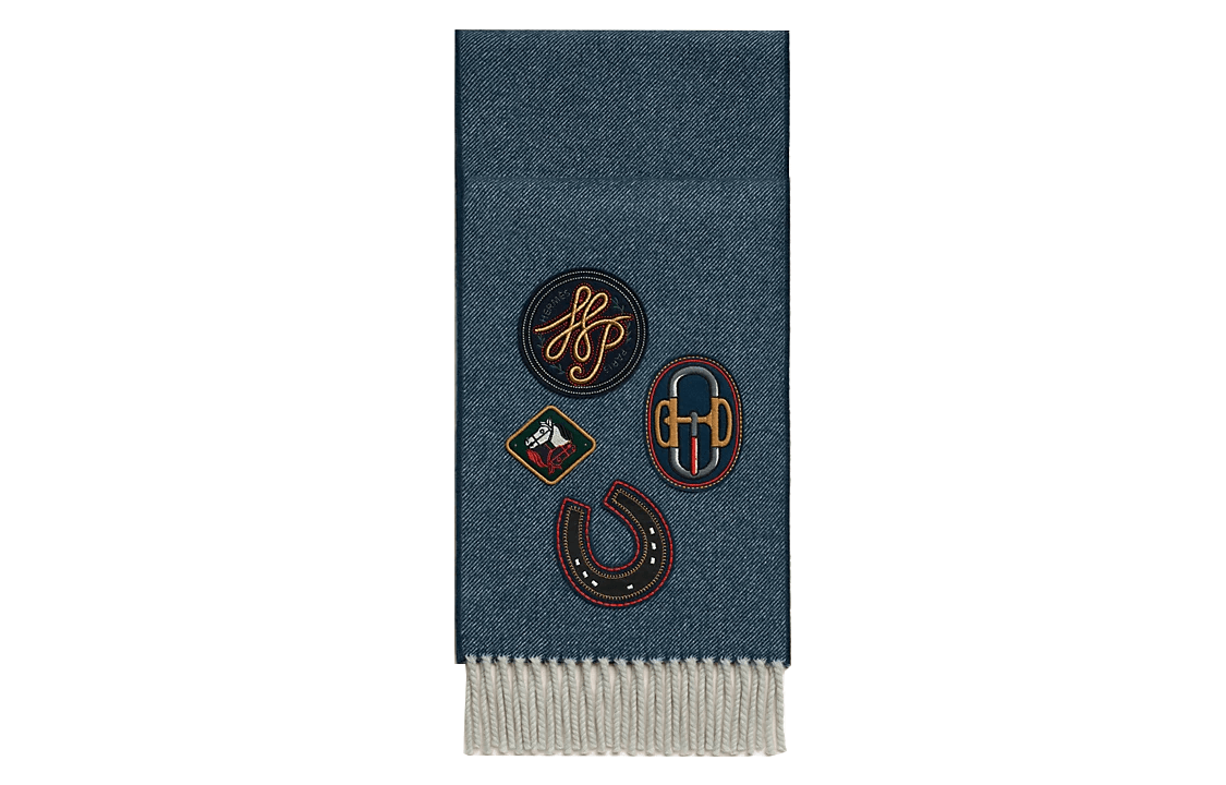 HERMES/爱马仕 Hermes Embroidered Logo Scarf Denim Blue