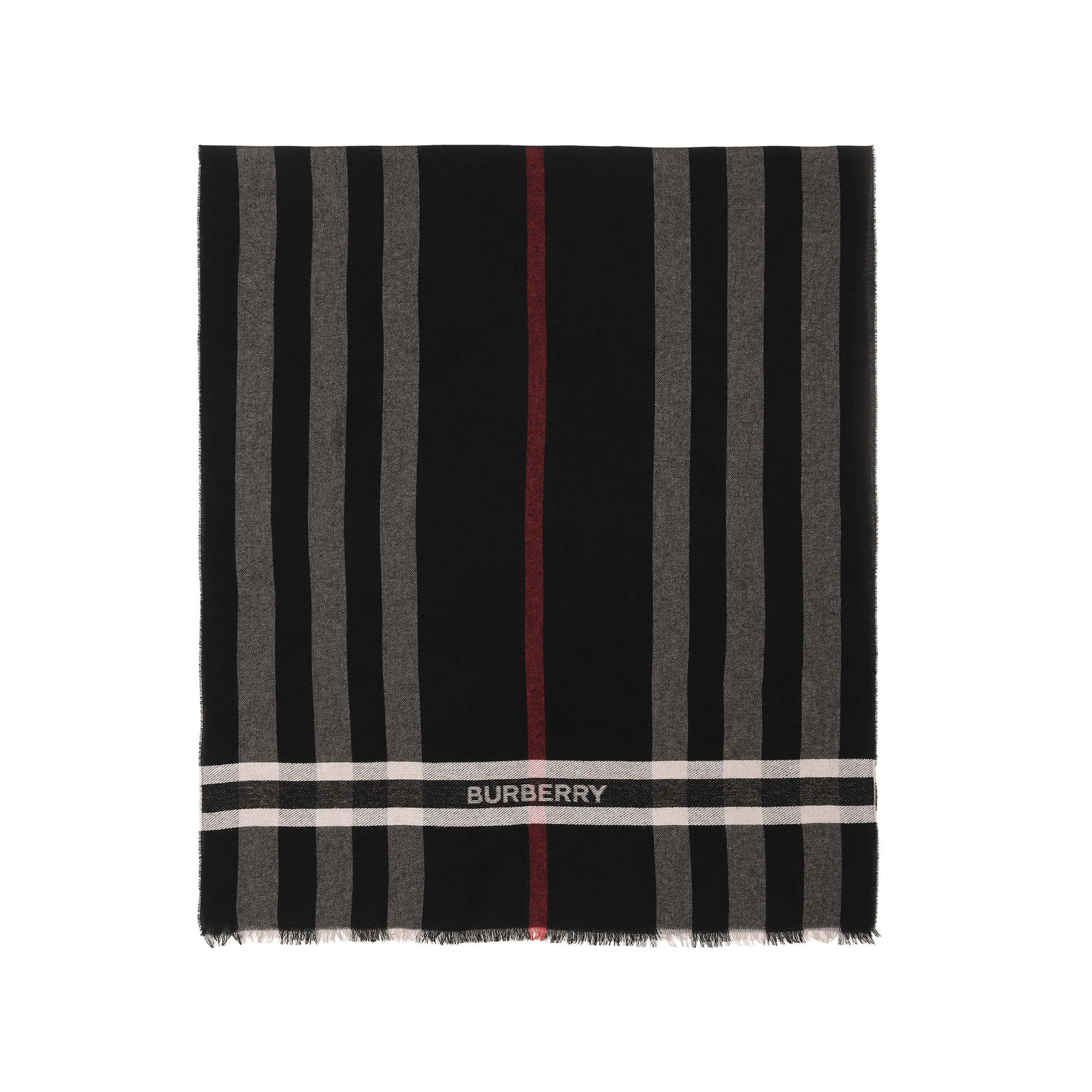 Burberry Striped Wool Scarf Black