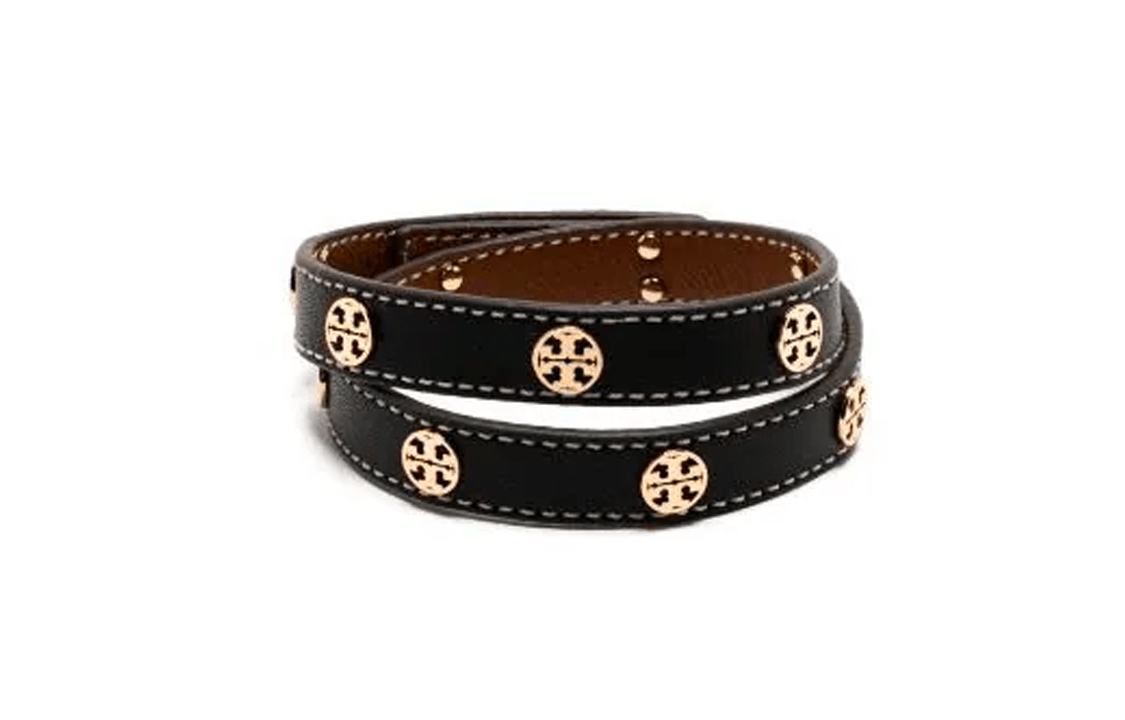 Tory Burch Double Wrap Leather Bracelet Black