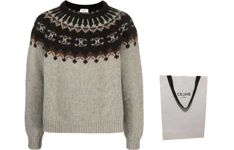 Celine FW23 Pattern Colorblock Crewneck Sweater Brown — фото 3